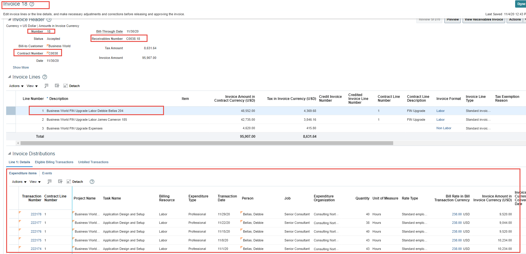 oracle projects contracts tables