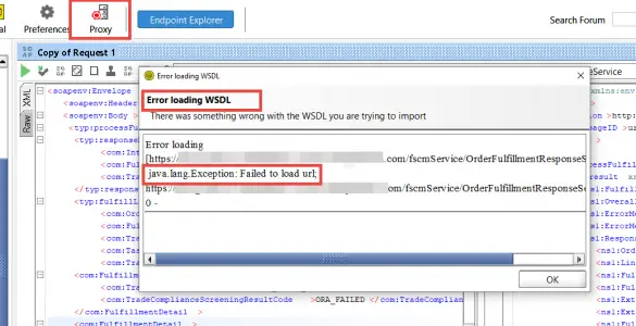 SOAP UI error Loading WSDL