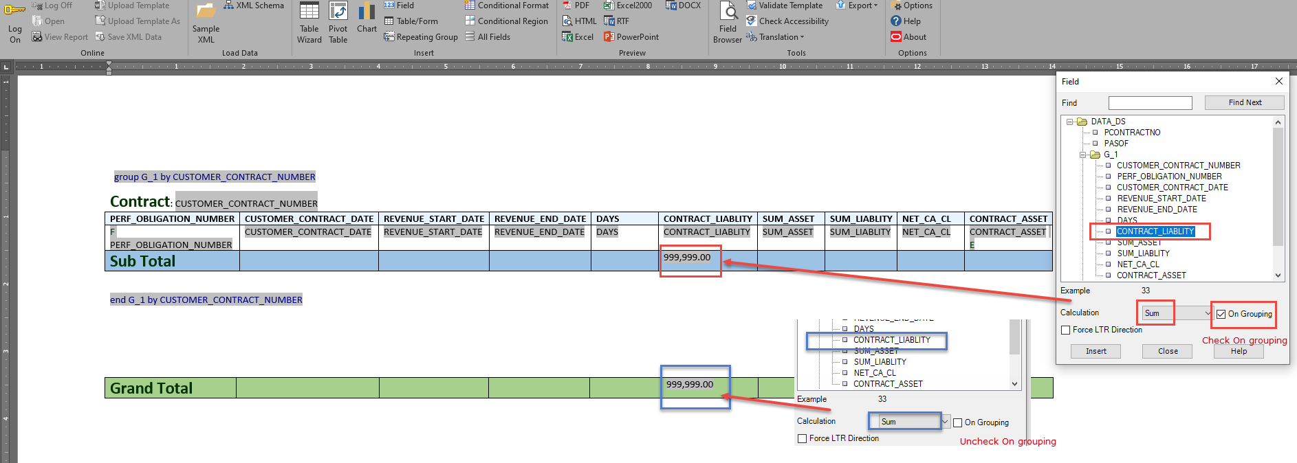 image 8 SubTotal in RTF template 6