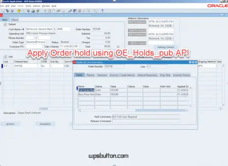 Create Order Hold in EBS